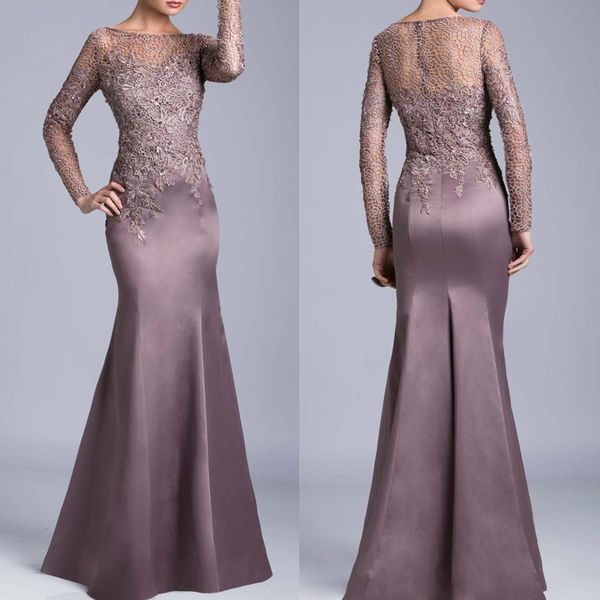 

elegant long sleeves mother of the bride dresses lace appliques satin floor length mermaid wedding guest party gowns chic groom mom prom for, Black;red