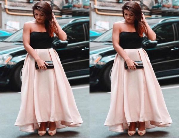 

pink skirt a line evening dresses 2019 strapless prom dresses black satin ankle length party gown custom semi formal occasion 6686474, Black;red