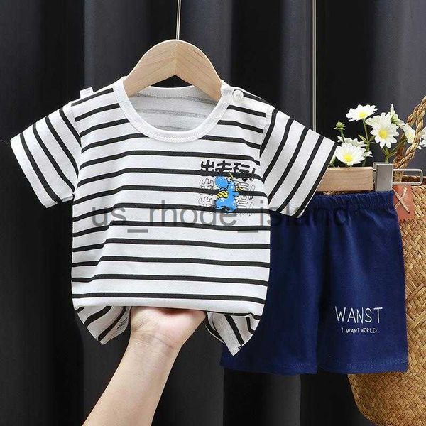 

t-shirts clothing sets children's summer clothes striped short sleeve t-shirts shorts 2pcs for kids baby boys girls tracksuit outfitclo, Blue