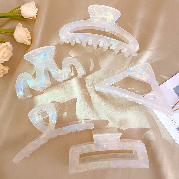 

womens elegant mermaid color hair claws clips acetate hair clip girl sweet geometry hairpins barrette hair accessories, Slivery;white