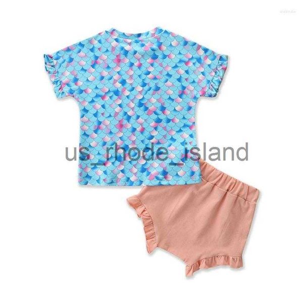 

t-shirts clothing sets summer girl set blue t-shirt shorts suits for kids fashion children x0714