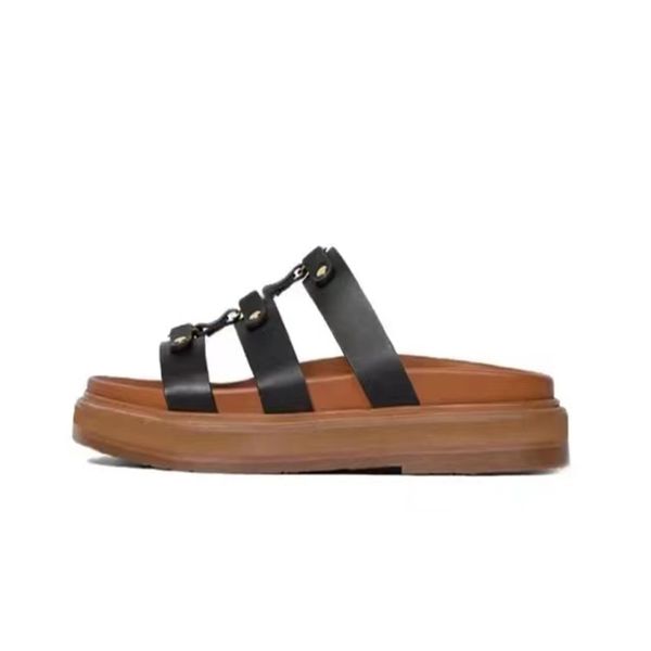 

designer shoes designer sandals shoes hokas shoes women's shoes sandals upper cowhide genuine leather sole 35-42 with box, Black