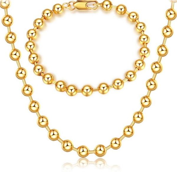 

mark 18k gold platings circular bead necklace bracelet man woman 6mm buddhism bead gold bracelet necklace wedding jewelry set3436804, Silver