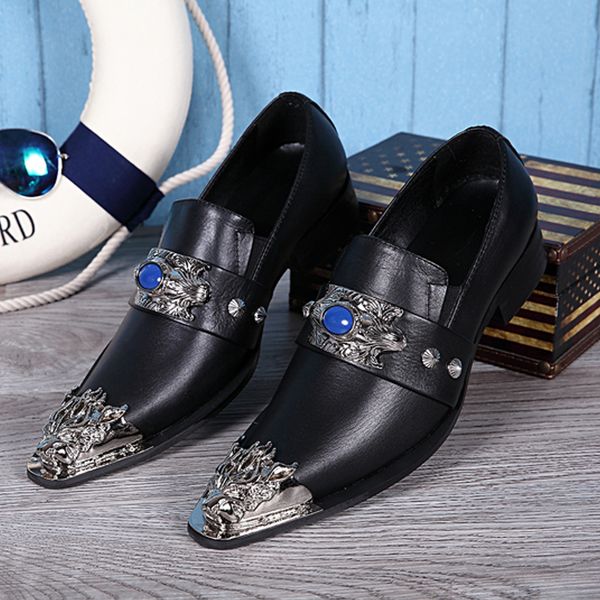 

dress shoes summer breathable business banquet men's shoes leather men's party casual shoes model personalized show wedding shoes, Black