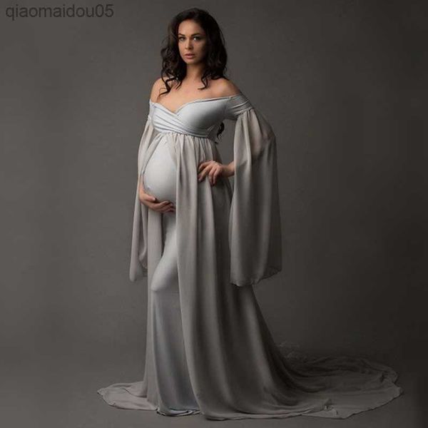 

2023 v-neck long maternity dresses clothes for women pregnant dress chiffon p shoot come maxi dresses elegant gown l230712, White