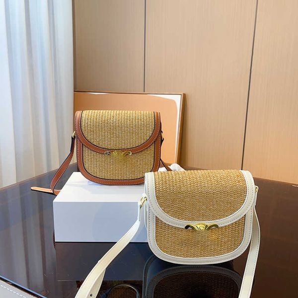 

women summer bag saddle designer handbags beach straw bags cute mini tote bag fashion metal print flap crossbody shoulder bags purse 230713