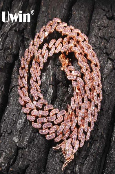 

uwin 9mm iced out women choker necklace rose gold metal cuban link full with pink cubic zirconia stones chain jewelry9954764, Silver