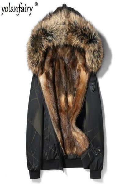 

men039s leather faux real fur coat men parka short winter jacket mink liner raccoon dog collar hooded camouflage parkas hombr7529607, Black