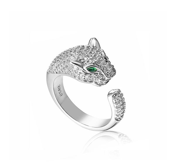 

fashion personality alternative leopard head micro inlaid zircon ring silver split ring men and women ring to 5648729, Golden;silver