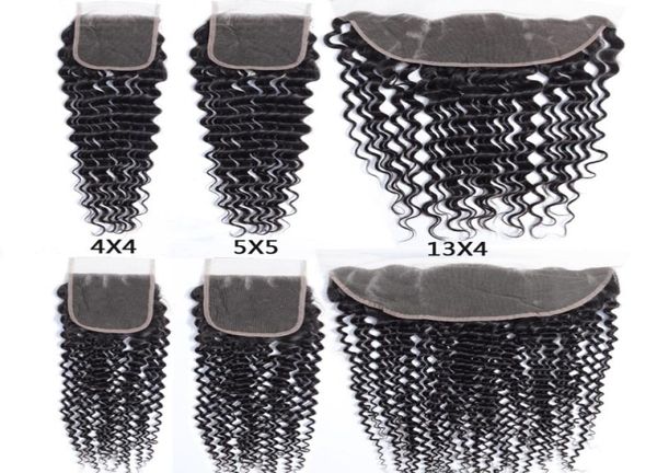 

4x4 lace closure or 5x5 lace closure or 13x4 lace frontal 100 virgin human hair body wave straight deep kinky curly yaki water we3846563, Black;brown