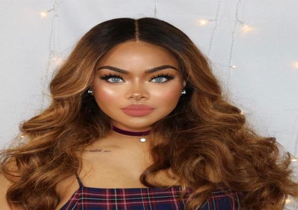 

ombre 1bt30 full lace wigs with 150 density malaysian body wave remy hair ombre color hair glueless lace wigs bleached knots8916297, Black;brown