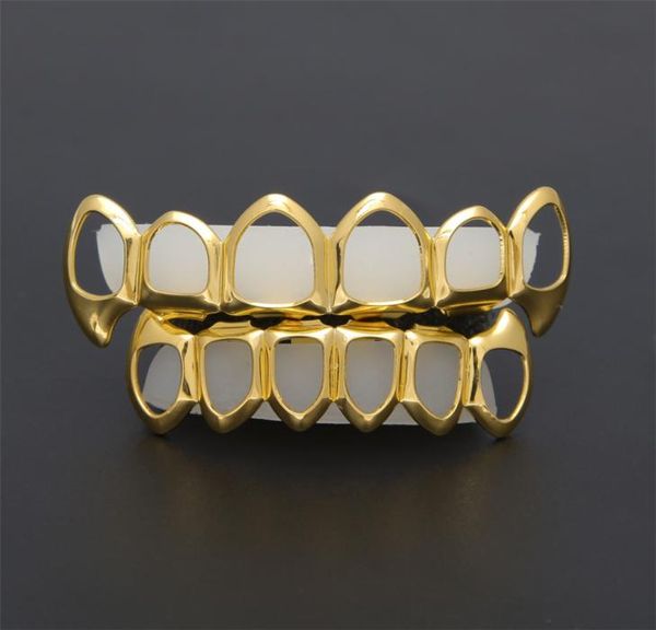 

new hip hop custom fit grill six hollow open face gold mouth grillz caps bottom with silicone vampire teeth set6089889, Black