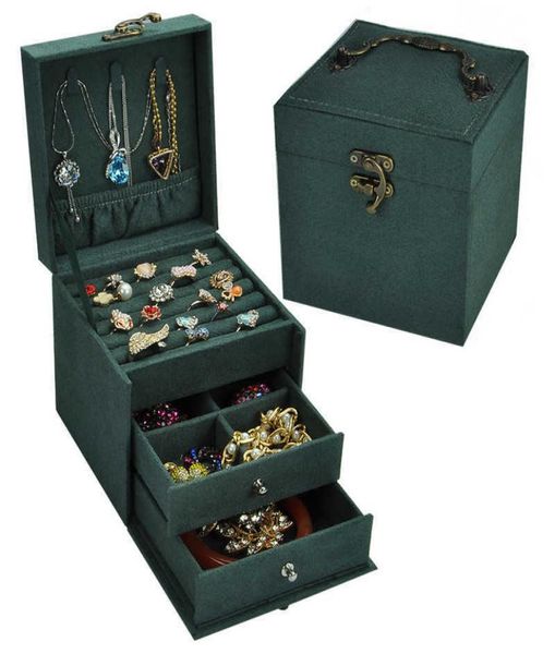 

vintage jewlery box europeanstyle small multilayer plaid bracelet ear stud princess simple jewelry storage cosmetic case 2110136299988, Black;white