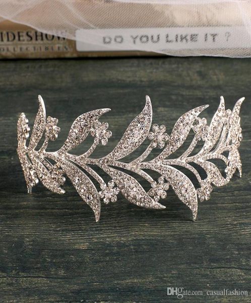 

ins leaf rhinestones crowns for wedding bride for bridal hair accessories queen girls party wedding accessories jewelry crown 9398243, Silver