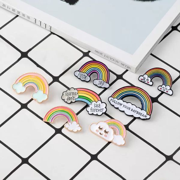 

cute enamel rainbow cloud brooch pins cartoon lapel pin for women men dress cosage fashion jewelry will and, Gray