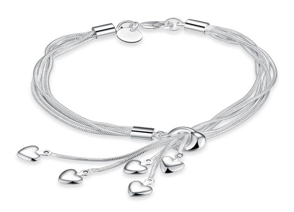 

fashion 925 silver plated hearts charms bracelet chain bangle women bracelet gift ladies hand jewelry h0675957970, Black