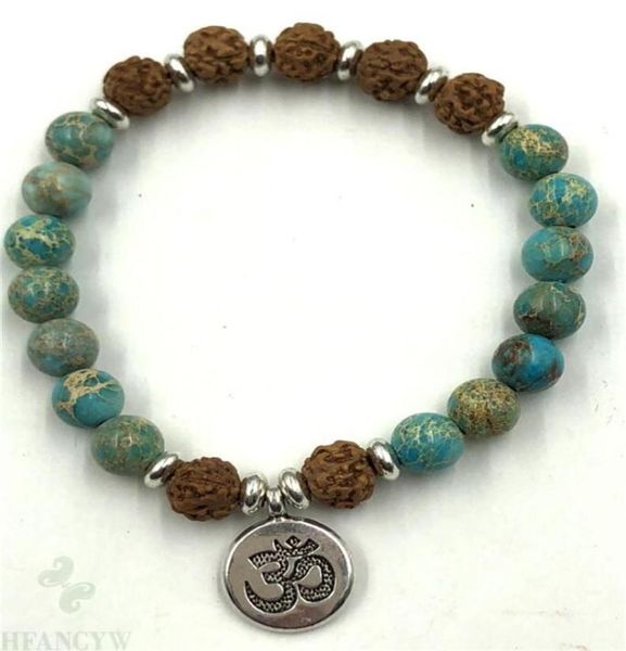 

8mm sky blue imperial jasper mala bracelet 3d pendant spirituality cuff sutra men reiki wrist energy7664869, Silver