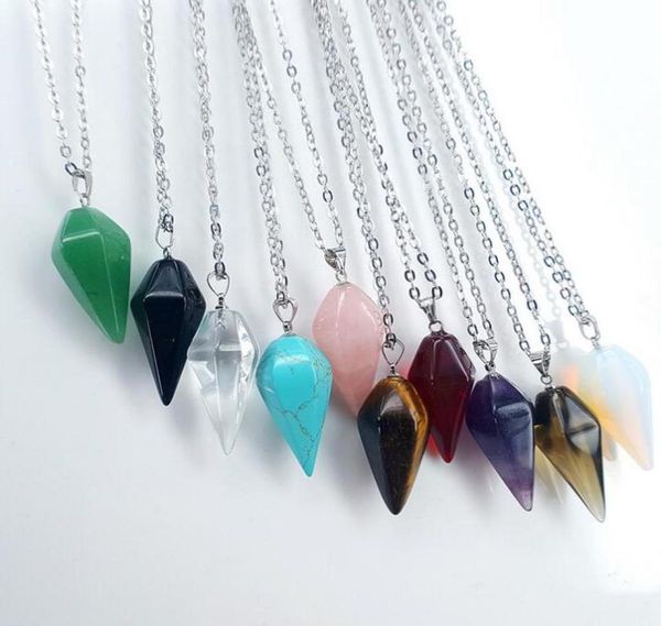 

natural crystal hexagonal pyramid pendulum pendants chainsbone chain necklace wfn064 with chain mix order3399762, Silver