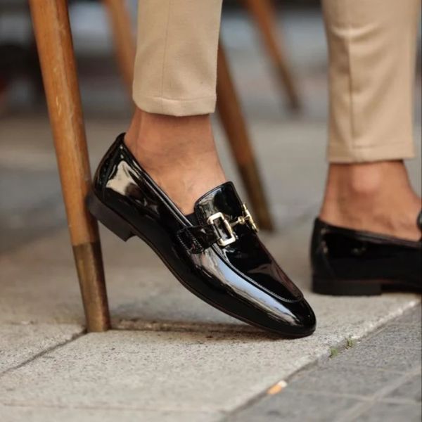 

dress shoes black loafers for men pu leather slip-on round toe solid spring autumn handmade men's shoes for business size 38-46 230713