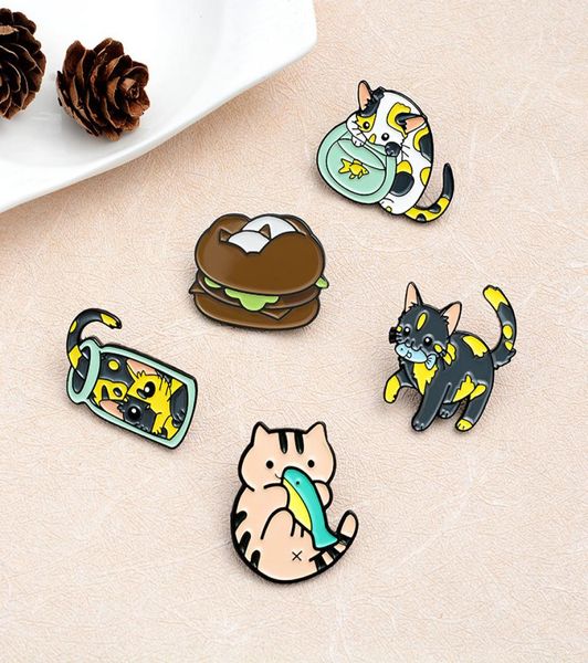 

cute animal cartoon cat small funny enamel brooches pins for women girl men christmas gift demin shirt decor brooch pin metal kawa2528910, Gray