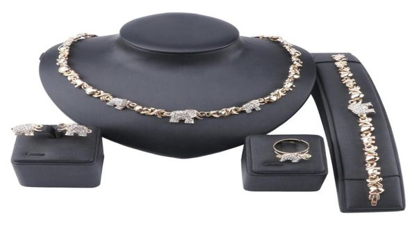 

african jewelry elephant crystal necklace earrings dubai gold jewelry sets for women wedding party bracelet ring set6990595, Slivery;golden