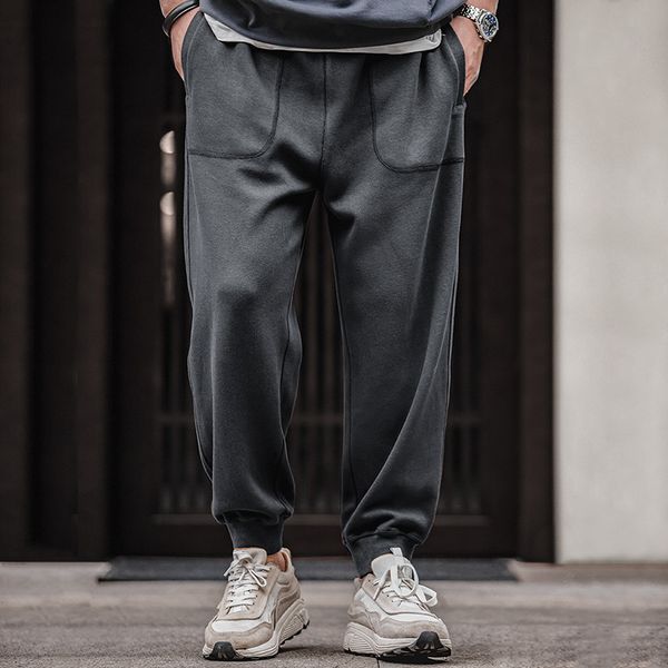 

men's pants maden drawstring knitted tapered sweatpants men large pockets sports jogger pants dark gray casual training trousers tracks, Black