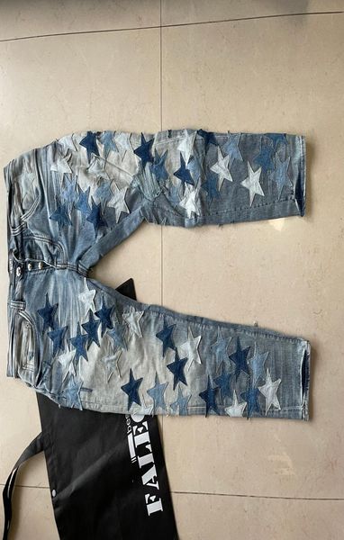 

falection mens 21ss amimike stars denim patch embroidered denim jeans blue 044484911