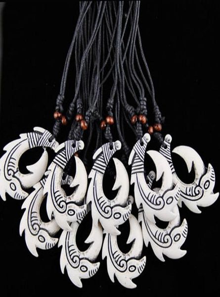 

fashion whole 12pcslot faux yak bone new zealand tribal maori hei matau fish hook pendants surfer necklace choker gift mn5187407310, Silver