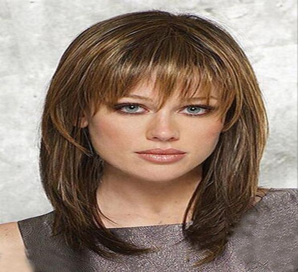 

fashion hair style medium long straight womens wig 012343651193, Black