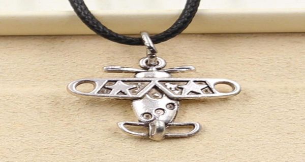 

12pcs new fashion tibetan silver pendant airplane plane 1819mm necklace choker charm black leather cord factory handmade je5919484