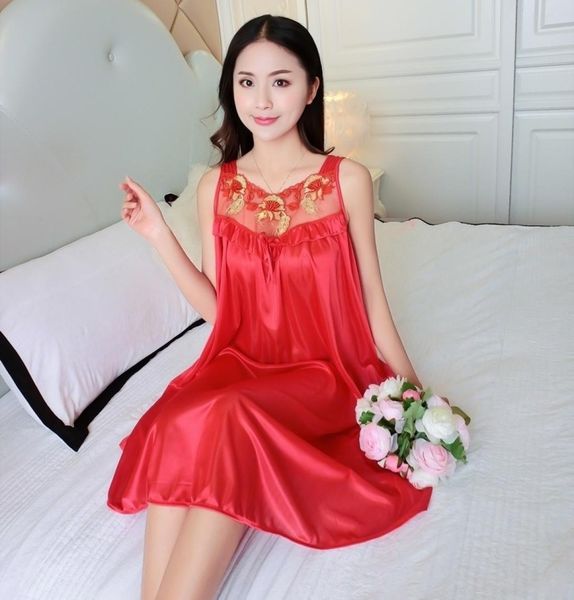 

plus size 4xl women ice silk sleepwear female nightgown women nightwear for ladies night shirts home clothing y2004259713761, Black;red