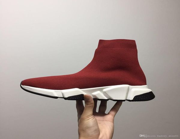 

with box designer speed trainer men women high sock shoes black blue red solid fashion boots trainers runner walking sneakers6382143