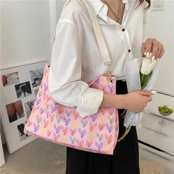 

designer tote one shoulder bag small design printed tote bag versatile messenger canvas bag large capacity candy color commuter bag women&#0