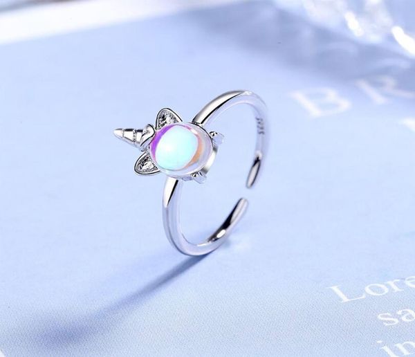 

lovers gifts 925 sterling silver fancy unicorn opal rings adjustable size finger for women wedding open ring silver jewelry1006391