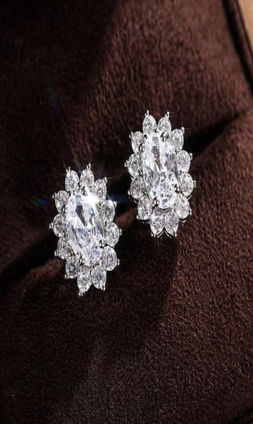 

6 color flower zircon 925 sterling silver woman stud earrings fashion exquisite stones flowers lovely princess jewelry4102372, Golden;silver