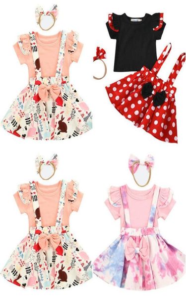 

retailwhole girl ins suspenders dress tracksuit clothing sets 3pcs set cotton skirtsbow headband girls outfits children1747394, White