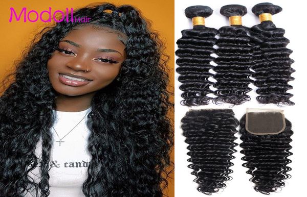 

brazilian wet and wavy human hair deep wave bundles with closure brazilian virgin human hair natural color 100 remy weave with cl6377107, Black;brown