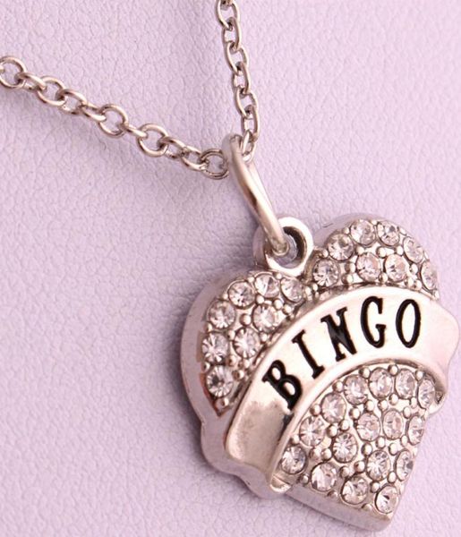 

new arrival selling rhodium plated zinc studded with sparkling crystals bingo heart pendant link chain necklace15728546849792, Silver