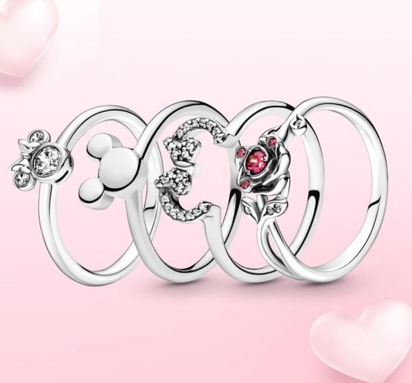 

925 sterling silver rings shining mouse ring jewelry rose ring red fit couple wedding heart original fit ring jewelry making diy gift1438149, Slivery;golden