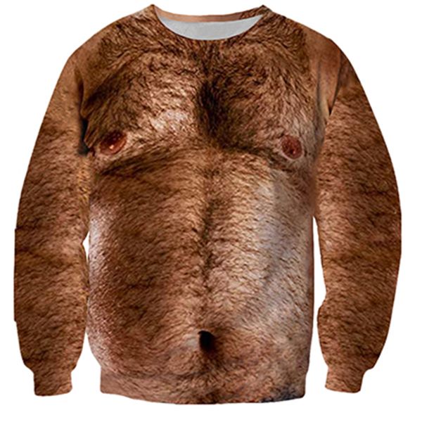 

woman man funny vintage sweatshirt hairy chest 3d print fashion halloween long sleeve crew neck hip-hop novelty shirt for youth teenagers p, Black