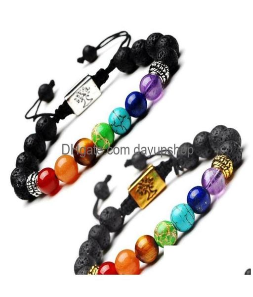 

beaded weaving beads strands bracelet rec tree of life 7 chakras yoga chain natural energy stone women men jewelry hand string bra8861747, Black