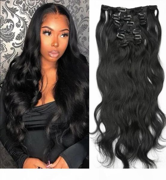 

clip in 100 human hair for black women extensions body wave clip ins natural black color 7 pieces and 120g set remy brazilian hai2802867, Black;brown