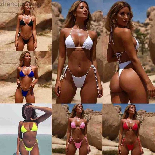 

2023 designer fashion light swimsuit with thin ribbons bikini solid color swimsuit with straps 11 color split swimsuit t shirt, White;black