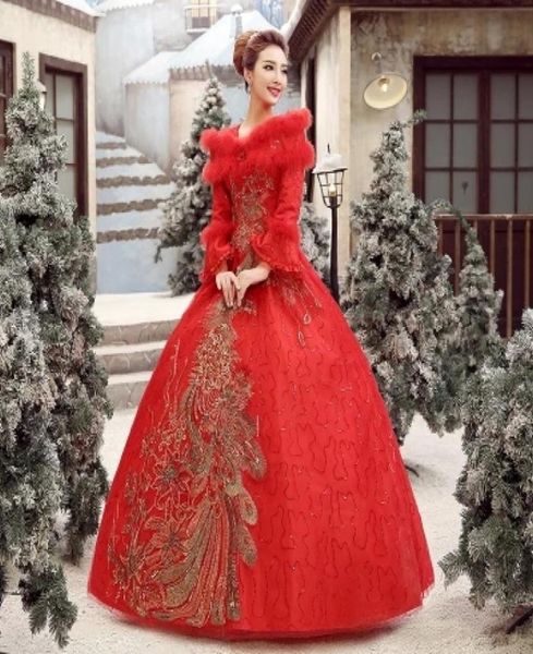 

ship peacock red shawl collar feather ball gown medieval dress cartoon princess medieval renaissance gown queen cosplay victor1913117, Black;red