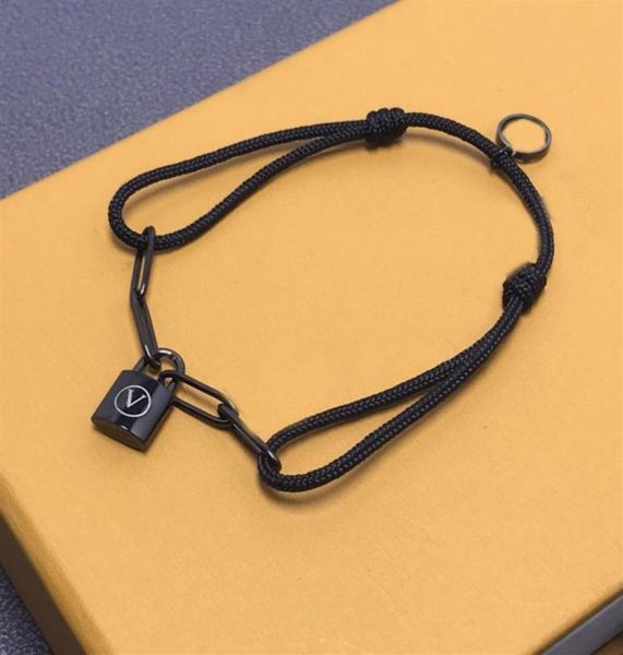 

mens luxury designer bracelet fashion hand rope locks black chain link pendent bracelets for women party wedding jewelry new 220627864776, Golden;silver