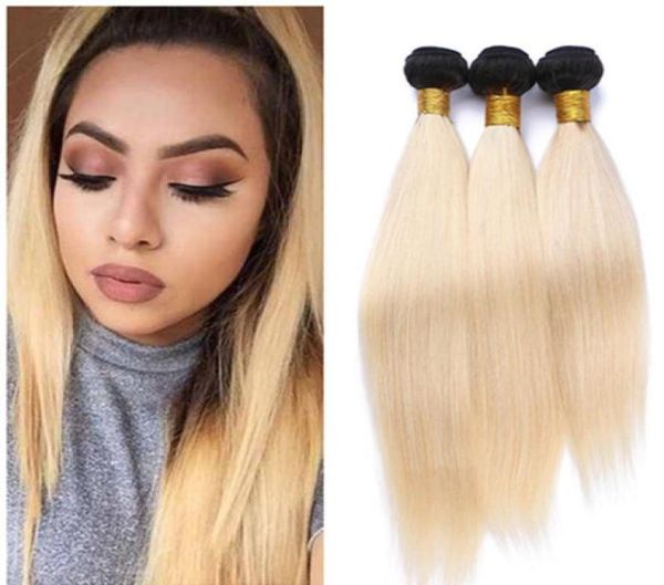 

9a brazilian blonde ombre virgin human hair 3pcs silky straight weaves extensions two tone 1b613 bleach blonde ombre human hair b8488865, Black