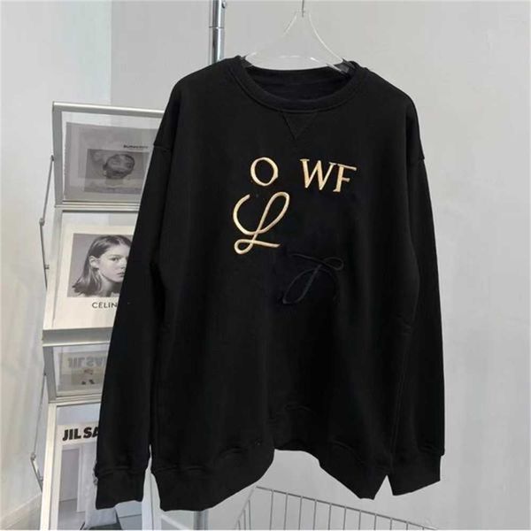 

spring and autumn sweatshirts men's women's embroidered round neck loose couple undershirt 70tc, Black
