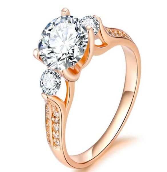 

925 silver and 18k rose gold plating zircon ring prong setting diamond lady039s fashion ring with 6789 sizes8192999, Golden;silver