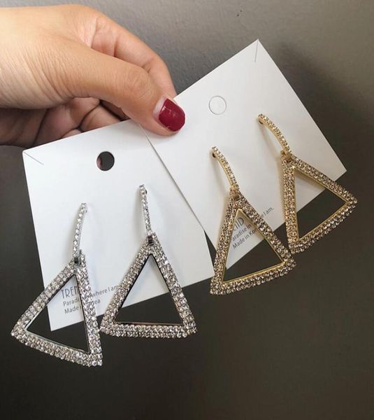 

925 silver pin european and american exaggerated earrings personality geometric triangle diamond earrings whole5507001