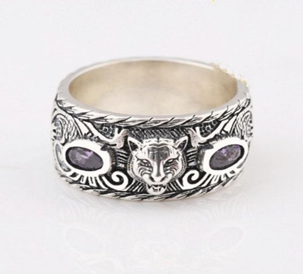 

s925 retro sterling silver inlaid tiger head ring trend hip hop men and women couple jewelry gift6943693